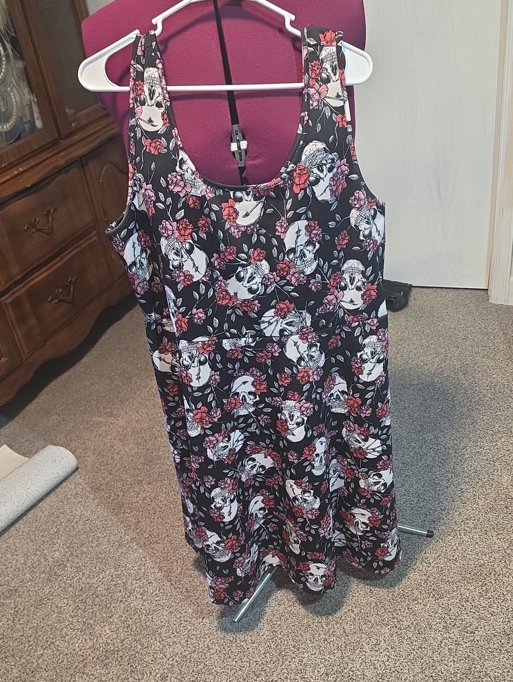torrid Black Floral & Skull Tank Dress with Pink And Red Accents Size 2
